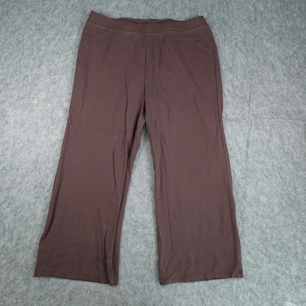 Roamans Pants Women 22W Brown Stretch Wide Leg Pull On Comfort Workwear Trousers